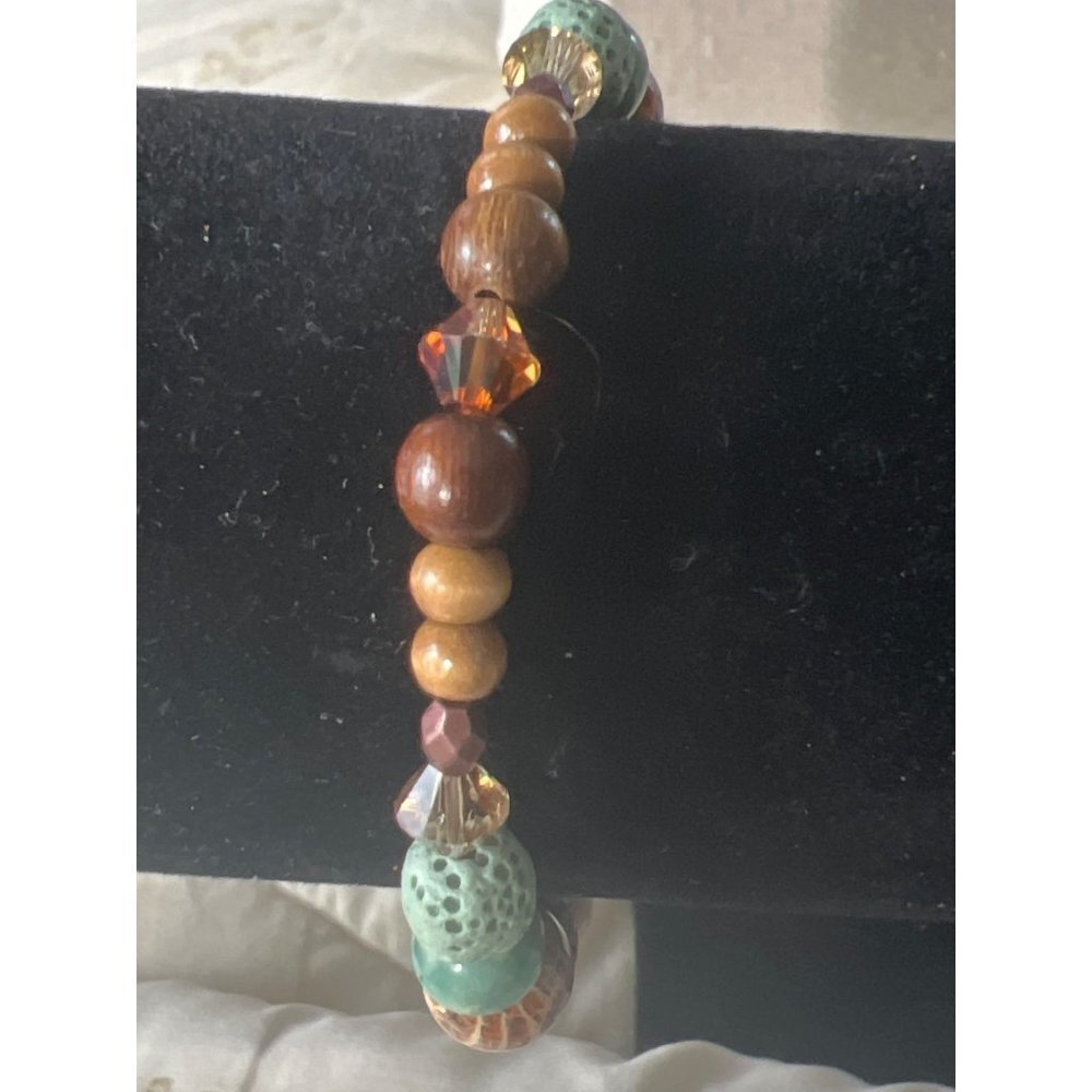 Brown Lava And Jasper Bead Stretch Bracelet -- 7.75"